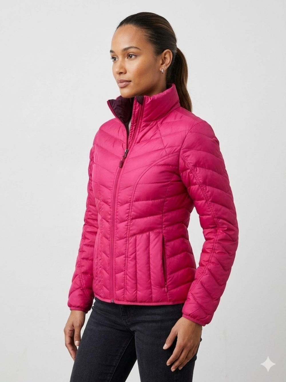 Athleta Downabout Puffer Jacket Pink Size XXS Goose Down Full Zip